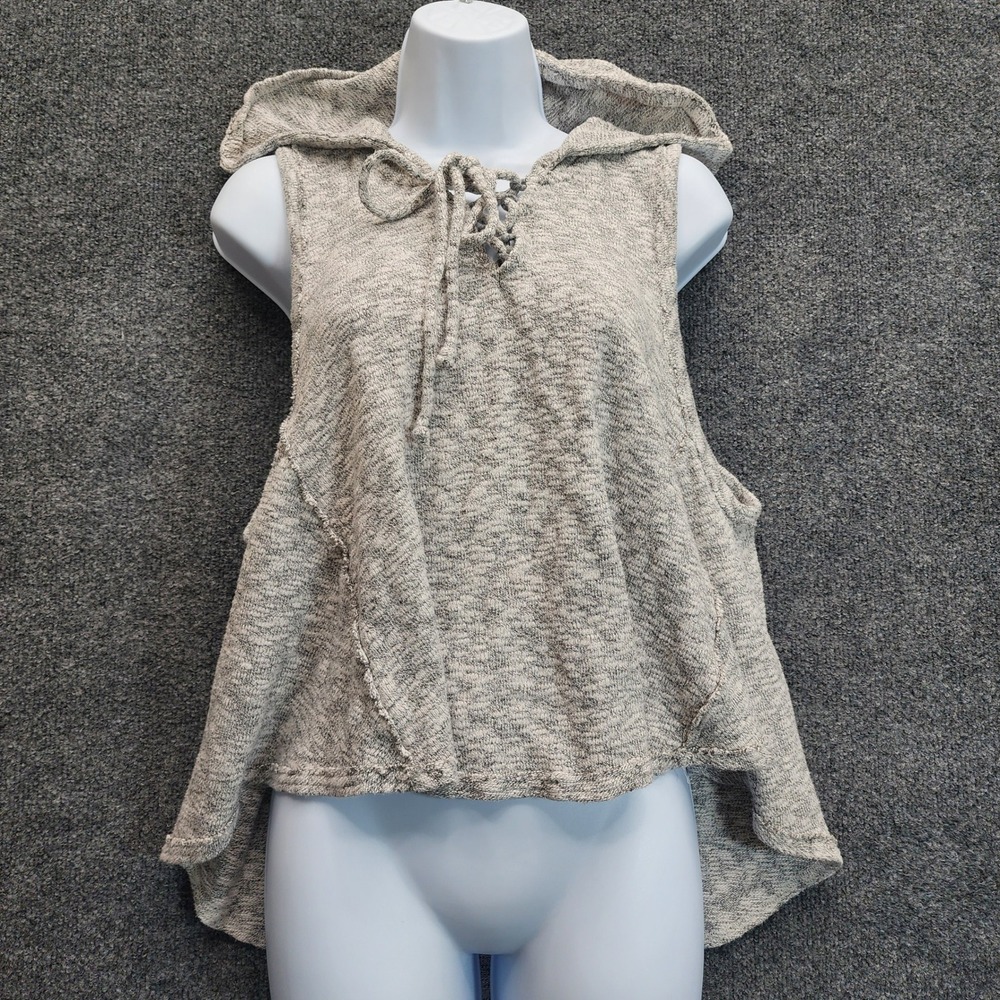 We The Free Hooded Lace Up Sleeveless Tunic Hoodie Marled Knit Boho Top Size S